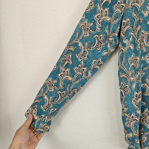 Anthropologie Pilcro Leilani Blue Motif Tunic Long Sleeve Button Down Shirt SM - Picture 11 of 15